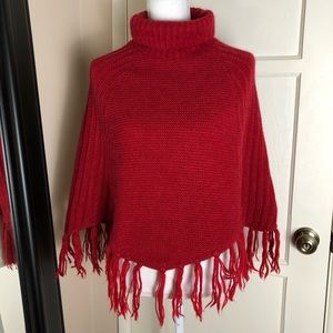 Aqua red short red poncho